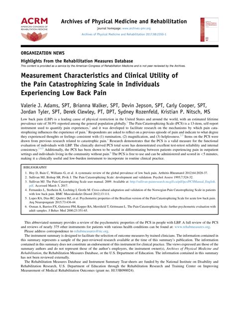 Measurement Characteristics and Clinical Utility of the .